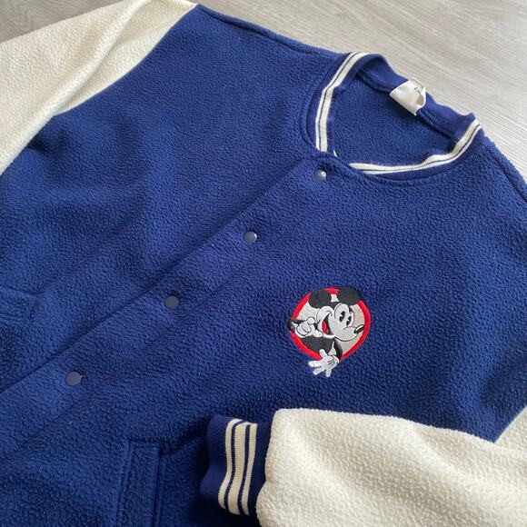 Vintage Mickey Mouse Disney Embroidered Logo Fleece Varsity Jacket 90s Size XL - Picture 2 of 7